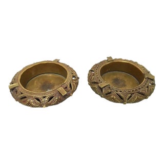 Pair of Anglo-Indian Cast Brass Ashtrays Dhokra Tribal Bracelet Form Catchall For Sale