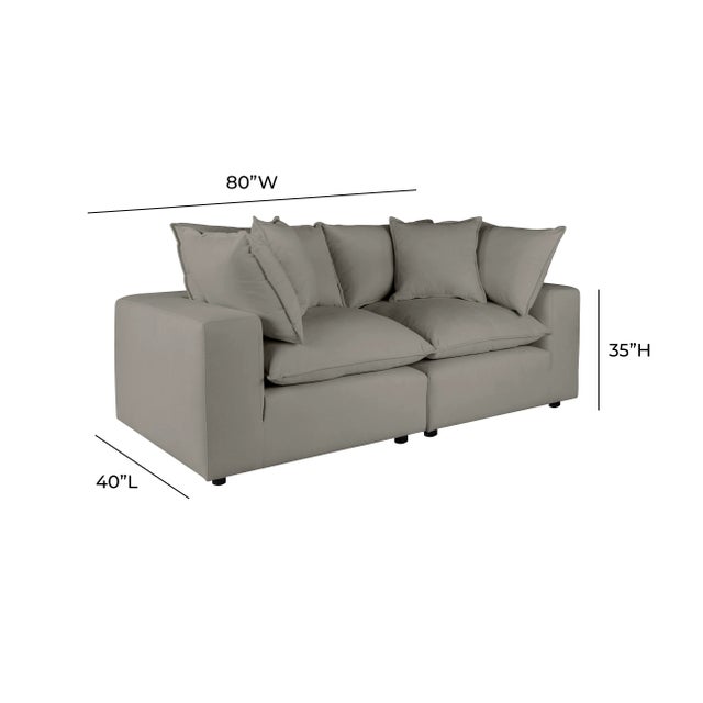 Wood Cali Slate Performance Fabric Modular Loveseat For Sale - Image 7 of 8