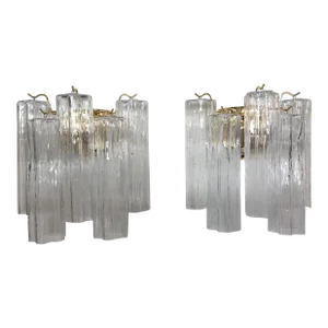 Venini Style Murano Glass "Tronchi" Wall Sconces - a Pair