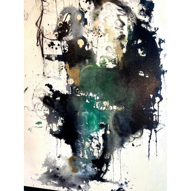 Wood "Wildhorse" — Large Vertical Abstract Painting in Black & Gold, Framed, 28" X 58" For Sale - Image 7 of 9