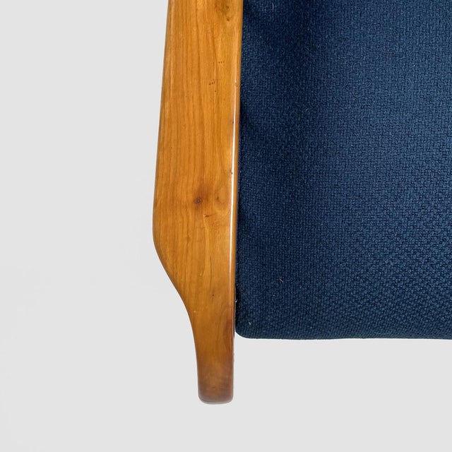 Set of Italian Art Deco Wooden Armchairs in Blue Fabric, 1940s For Sale - Image 10 of 18