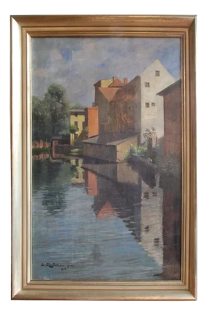 Emil Kindscher, Alt-Bamberg, 1910s, Oil on Canvas, Framed
