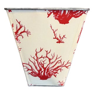 Tole Coral Motif Decoupage Wastebasket For Sale