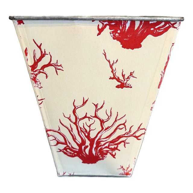 Tole Coral Motif Decoupage Wastebasket For Sale