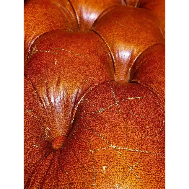 Vintage 1980s Pair of Cognac Tufted Barrel Club Chairs by Classic Leather Inc., Hickory Nc – Top Grain Leather on Brass Shepherd Casters For Sale - Image 16 of 17