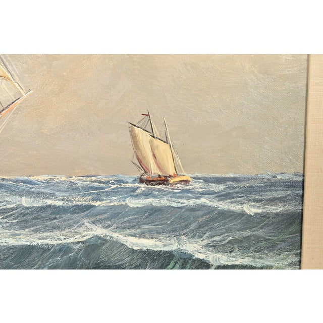 Wood Georg Seekatz Reproduction Oil Painting on Canvas of Clipper Ship in Carved Giltwood Frame For Sale - Image 7 of 16