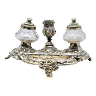 Silver Inkwell with Bell and Tank Holder For Sale