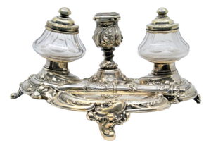 Silver Inkwell with Bell and Tank Holder