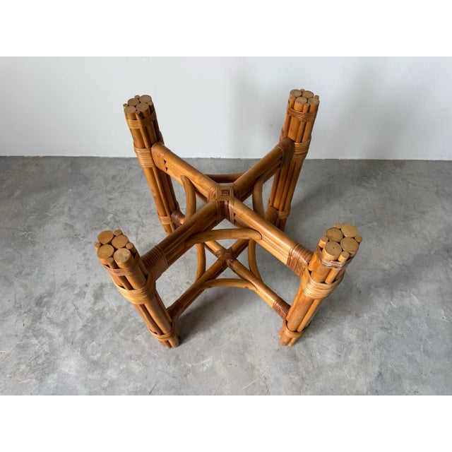 1980s Vintage Coastal Rattan Dining Table With Round Glass Top/ Sold For Sale - Image 5 of 12