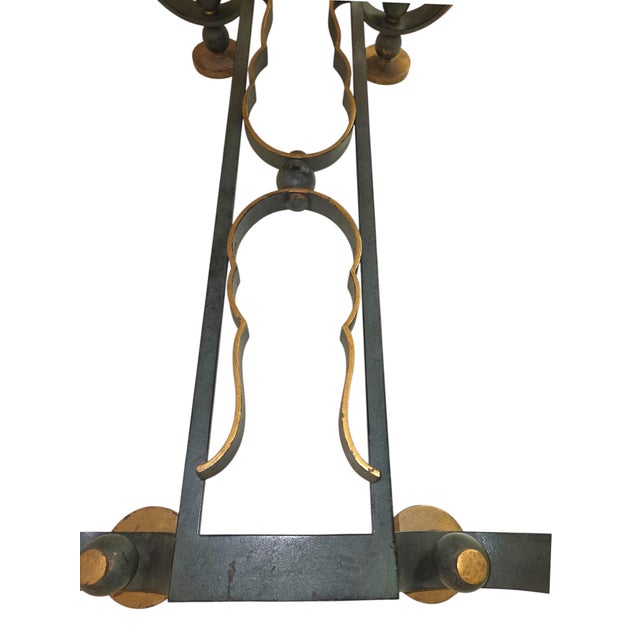 Metal 1940's French Coffee Table -Green Patinated Iron & Gilt W/ Smoke Glass Top For Sale - Image 7 of 11