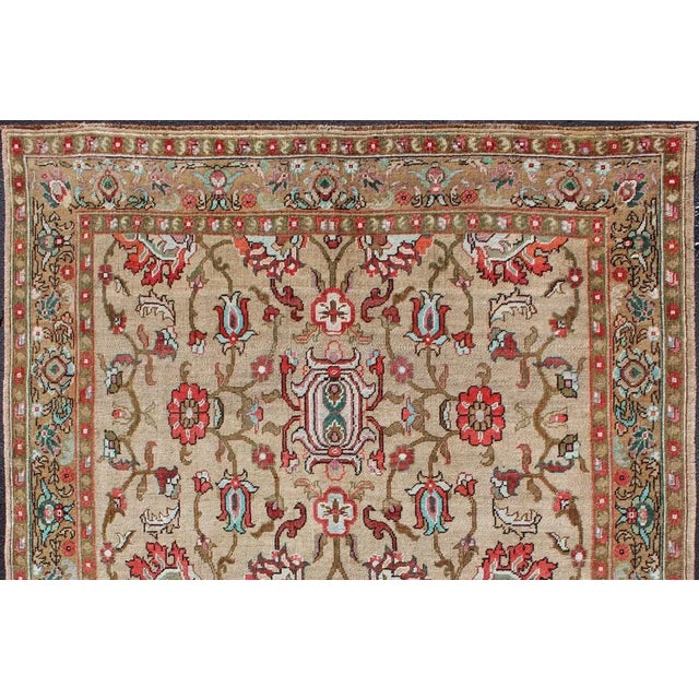 Tan and red tribal all-over design Oushak vintage rug from Turkey, Keivan Woven Arts / rug country of origin / type:...