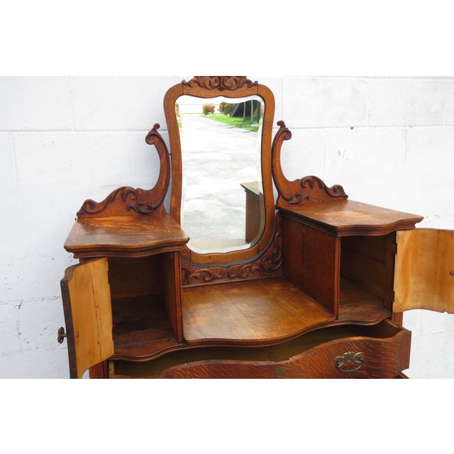 Southern Furniture Early 1900s Tiger Oak Large Tall Serpentine Gentleman’s Chest With Mirror 5982 For Sale - Image 14 of 18