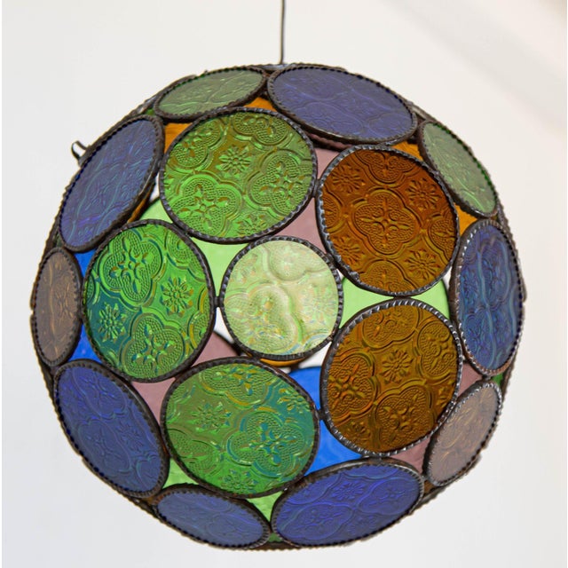 Glass Vintage Moroccan Multi-Color Glass Orb Lantern Moorish Style For Sale - Image 7 of 12