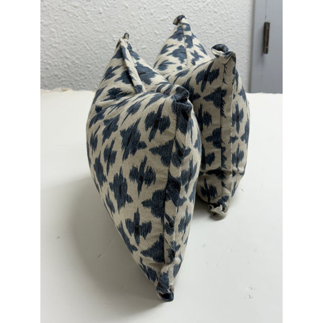 2020s Bespoke Blue + Ivory Ikat Throw Pillows, Pair For Sale - Image 5 of 12