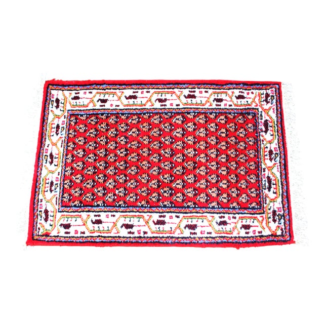 Mid-20th Century Indian Hand-Knotted Wool Rug with Red Geometric Pattern, 1960s For Sale