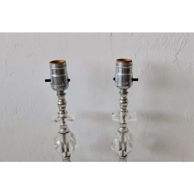 Vintage Mid Century Chrome Cut Glass Small Scale Table Lamps-A Pair For Sale In Miami - Image 6 of 11