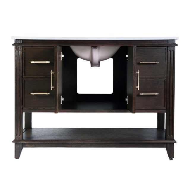 Wood Reece 48 in. W Wood & Quartz Single Sink Bathroom Vanity, Dark Roast Coffee Wire Brushed For Sale - Image 7 of 11