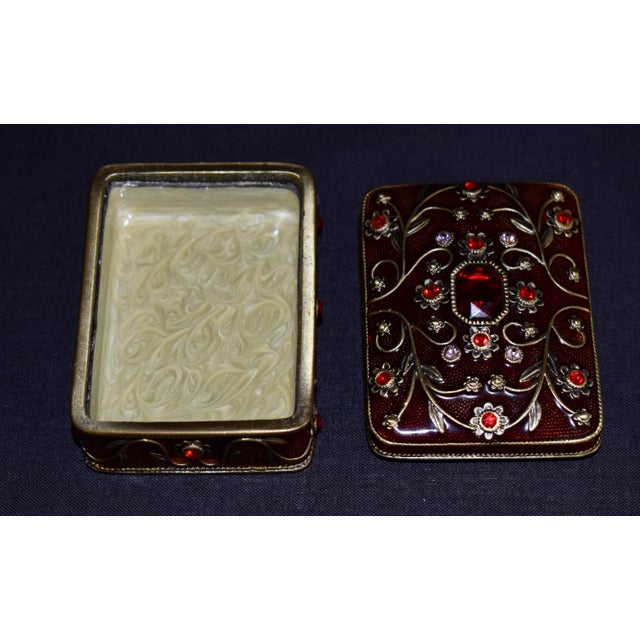 Vintage Two's Company Jeweled Enamel Trinket Box Burgundy Red Victorian Ornate For Sale - Image 11 of 16