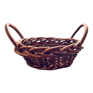 Vintage Natural Wicker Handled Basket For Sale