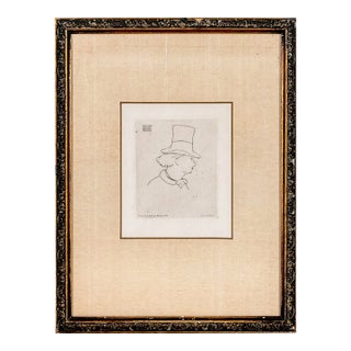 Antique French Édouard Manet Etching Portrait of Charles Baudelaire in Profile Framed For Sale