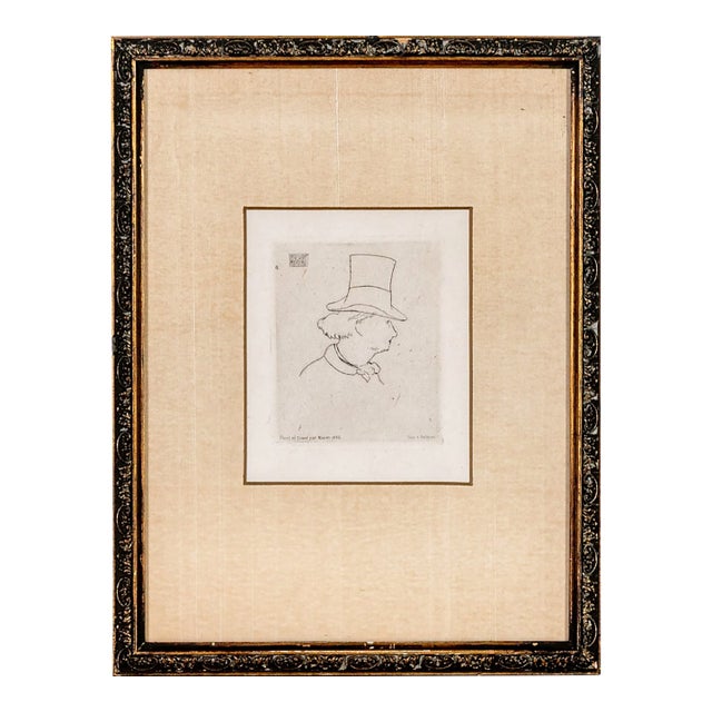 Antique French Édouard Manet Etching Portrait of Charles Baudelaire in Profile Framed For Sale
