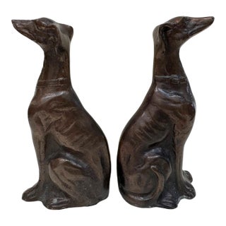 Midcentury Bronze Greyhound Bookends For Sale