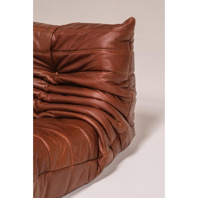 Brown Togo Three-Seater Sofa in Cognac Leather by Michel Ducaroy for Ligne Roset, France For Sale - Image 8 of 15