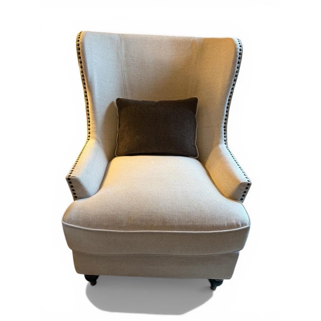 High Wingback Chair With Nailhead Trim For Sale - Image 4 of 5