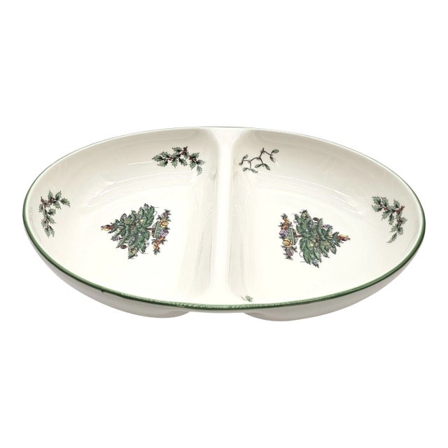 Spode “Christmas Tree” Divided Oval Serving Dish – English Holiday Porcelain For Sale