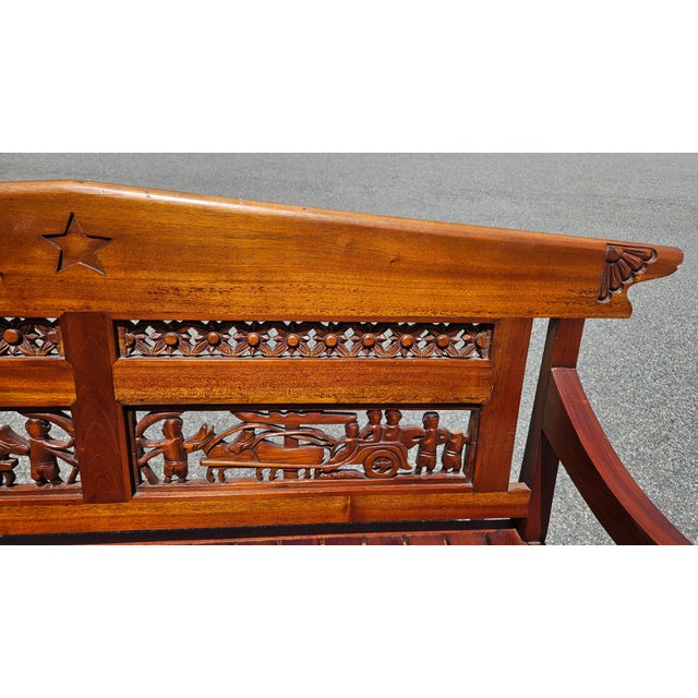 Late 20th Century Hand Carved Folk Art Wood Bench For Sale In Boston - Image 6 of 11