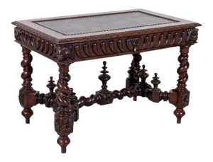 18th Century French Louis XIII Style Barley Twist Desk With Green Leather Top