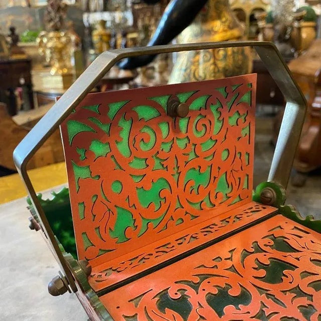 1960s Green and Pink Plexiglass and Brass Italian Basket For Sale - Image 6 of 13