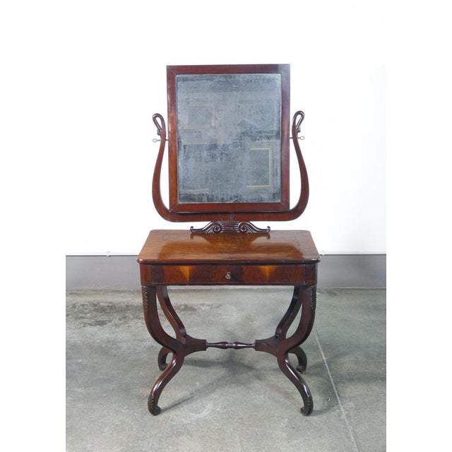 Charles x dressing table with mirror and drawer, in walnut. 19th century period 19th century model dressing table mirror,...