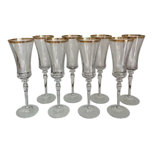 21st Century Mikasa Jamestown Gold Rim Lead Crystal Champagne Glasses- Set of 8