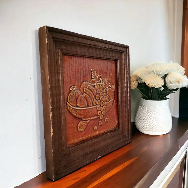 Mid-Century Modern Mid-Century Large Spanish Glazed Terracota Ceramic Natur Morte Art Tile, 1950s For Sale - Image 3 of 9