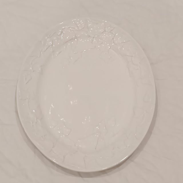 Large Vintage White Oval Ceramic Platter With Embossed Leaf Design. Made in Italy For Sale - Image 11 of 13