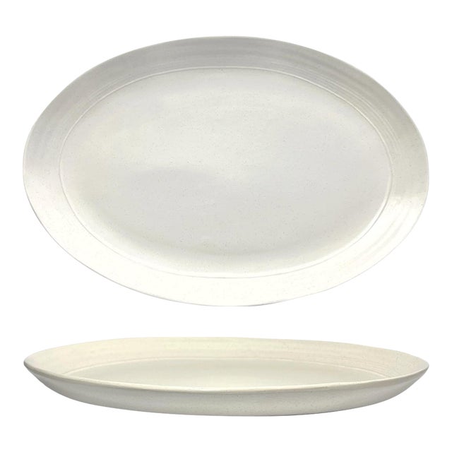 Contemporary Bee & Willow “Milbrook, White” Large Oval Ceramic Serving Platter For Sale