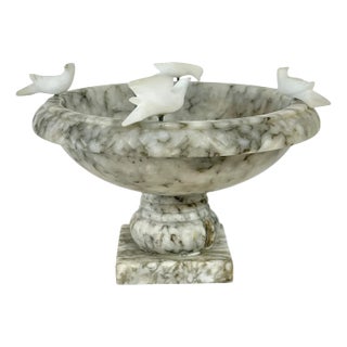 Vintage Italian Alabaster Bird Bath Bowl With Doves For Sale