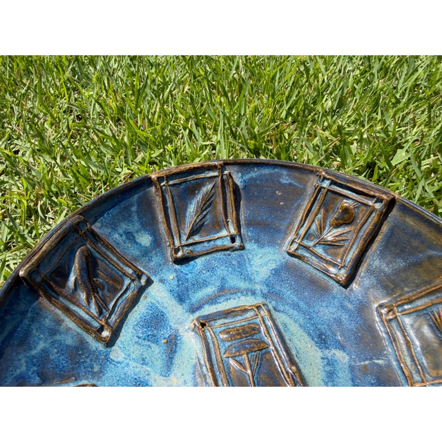 Vintage Handcrafted Studio Pottery Bowl With Raised Botanical Panels, 8” For Sale - Image 9 of 12