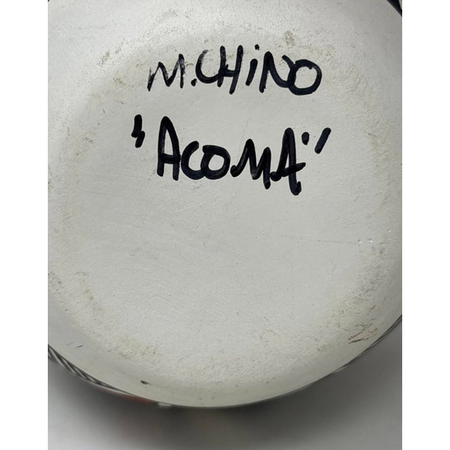 Vintage Acoma Pueblo Polychrome Pottery Jar by M. Chino – Hand Painted Geometric Olla Vase For Sale In Providence - Image 6 of 6