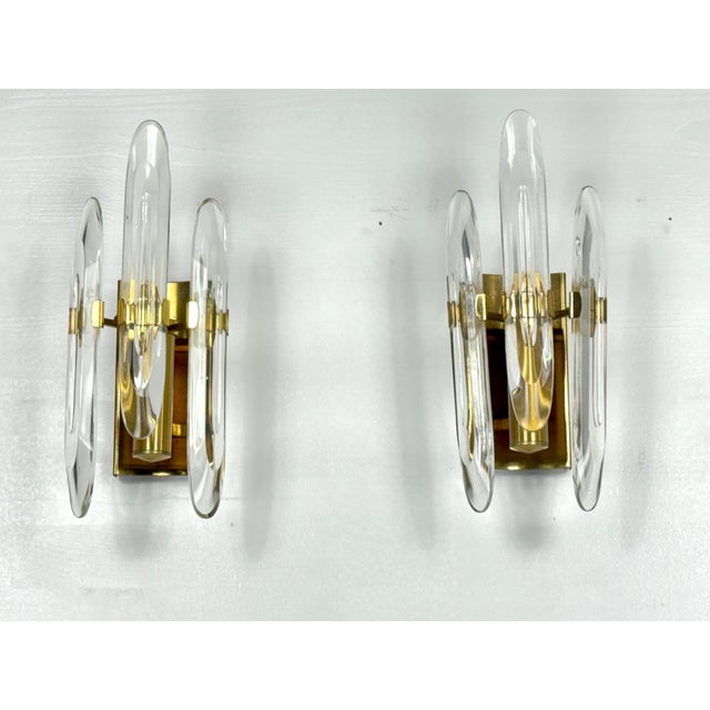 Metal Large Sconces in Glass and Gilded Brass from Sciolari, 1970s, Set of 2 For Sale - Image 7 of 9
