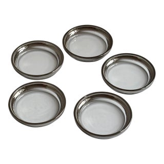 Vintage Dorothy Thorpe-Style Clear Glass Coasters With Silver-Toned Metal Rims – Set of Five For Sale