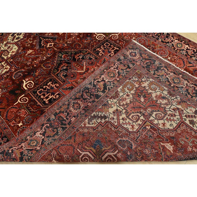Heriz Rug 8’4” X 12′ Red Wool Vintage Tribal Hand-Knotted Oriental Carpet For Sale - Image 14 of 15