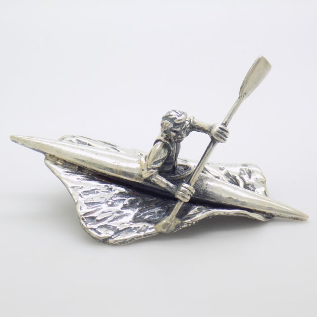 Vintage Italian Handmade Sterling Silver 925 Canoe Rower Figurine, 1970s For Sale - Image 4 of 14