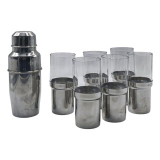 Stainless Steel Shaker and Glasses from Pran, Italy, 1970s For Sale