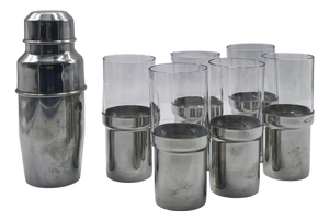 Stainless Steel Shaker and Glasses from Pran, Italy, 1970s