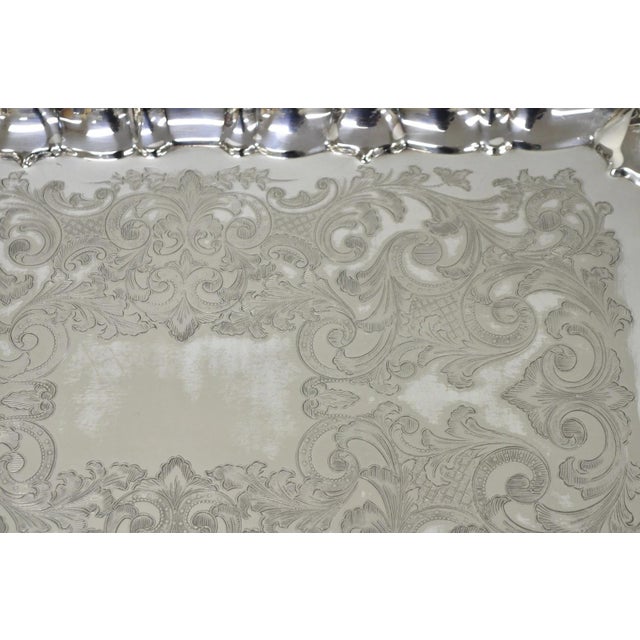 Vintage English Silver MFG Co Silver Plated Footed Serving Platter Bar Tray For Sale In Philadelphia - Image 6 of 13