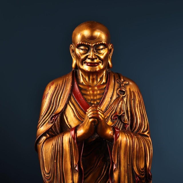Metal Late 20th Century Set of 3 Gilt Bronze Figures of Shakyamuni Buddha and Disciples For Sale - Image 7 of 9