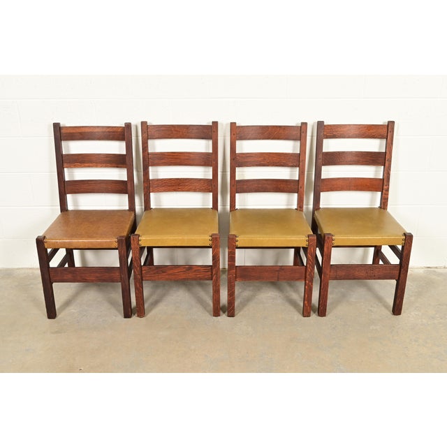Gustav Stickley Antique Mission Oak Arts & Crafts Ladder Back Dining Chairs, Pair For Sale - Image 9 of 10