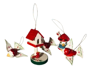 Vintage Brinn's Wooden Birds Christmas Ornaments - Set of 5